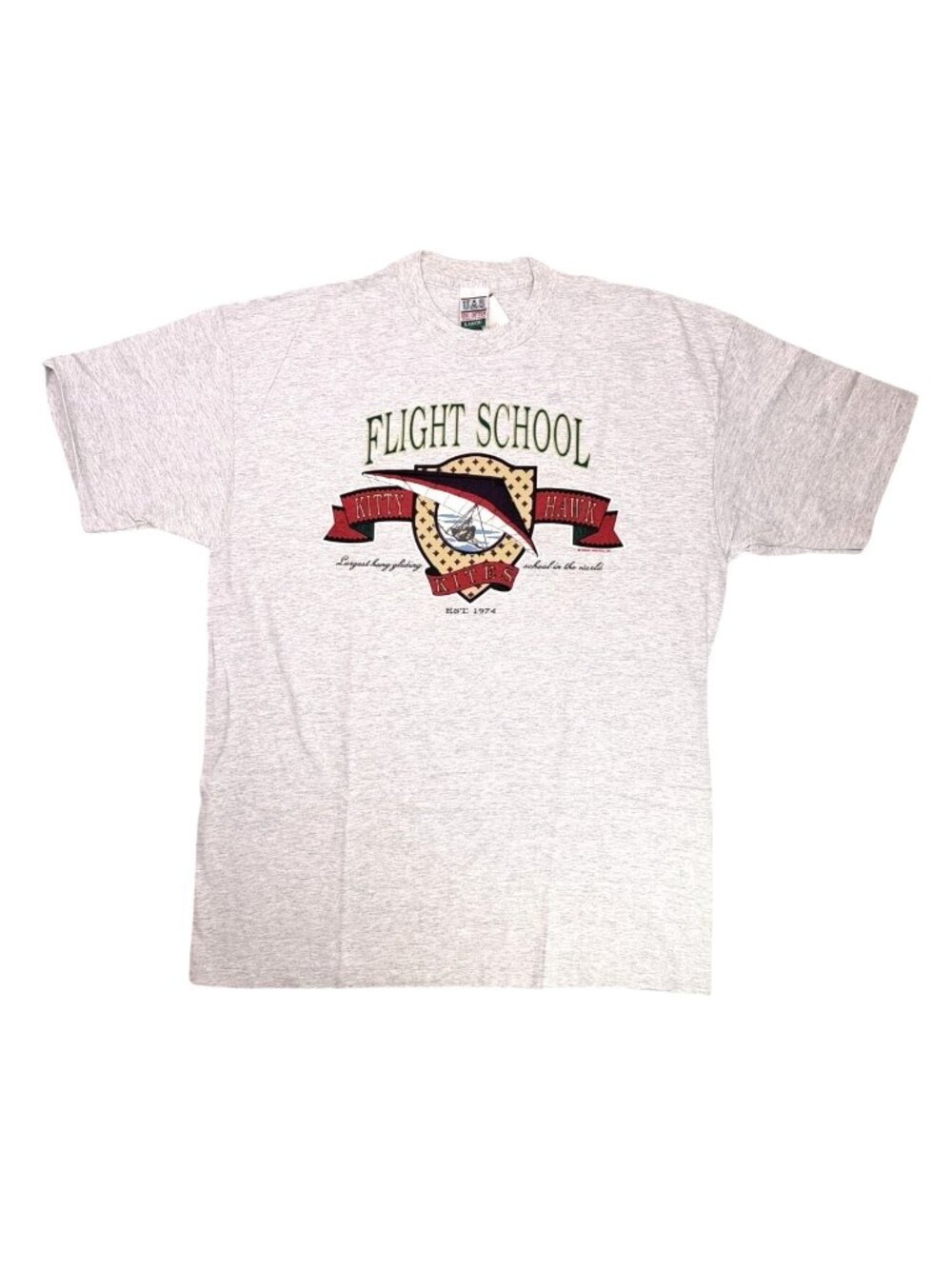 Vintage Kitty Hawk Flight School Graphic T-Shirt Men Size Large Gray New Tee